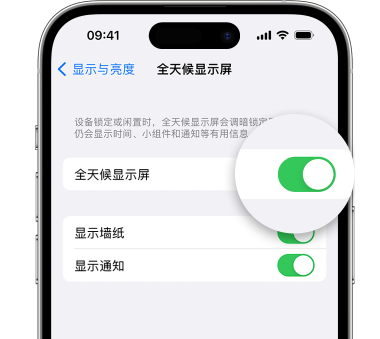 沙依巴克苹果15预约维修分享iPhone15如何设置全天候显示屏幕可见 